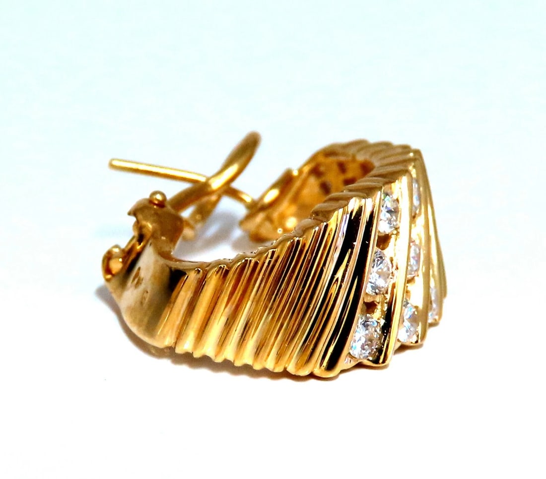 1.10ct Natural Diamonds Slant Row Channel Semi Hoop Earrings 14kt** - 6