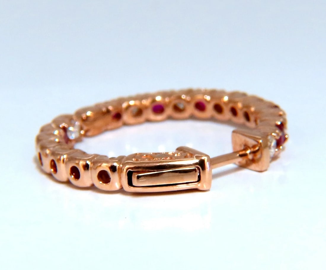 1.95ct natural Ruby diamonds hoop earrings 14kt rose gold inside out** - 4