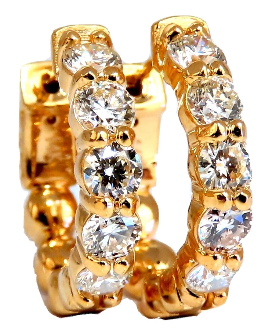 1.80ct Natural Round Diamond mini hoop earrings 14kt yellow gold Dime**: Title: 1.80ct Natural Round Diamond mini hoop earrings 14kt yellow gold Dime** Description: Dime-sized natural diamond hoop earrings. 1.80ct. round brilliant diamonds J color vs2 clarity 14 karat whit