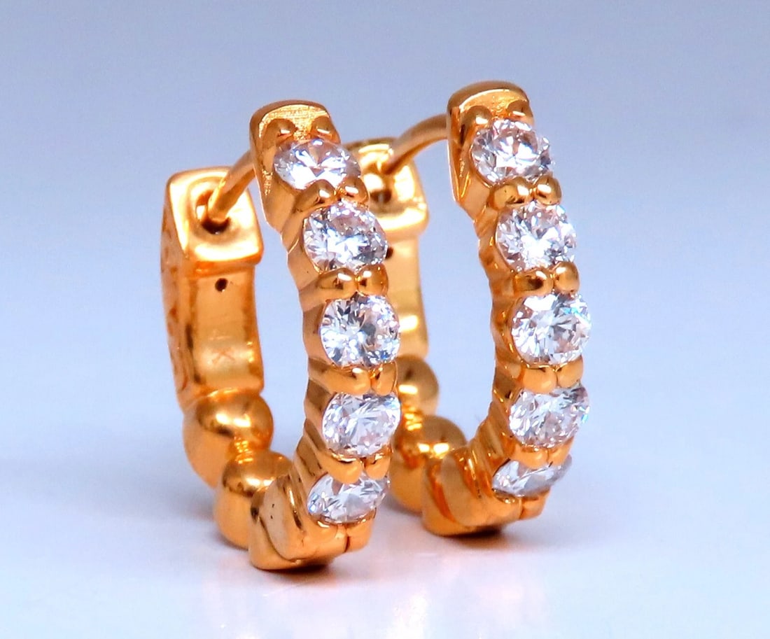 .92ct Natural Round Diamond hoop earrings 14kt 15mm button & share prong** - 4