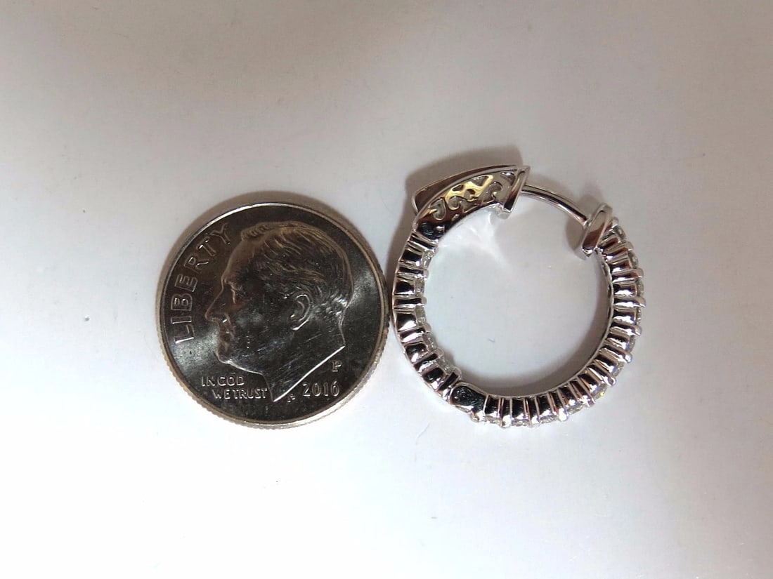 1.10ct Natural round brilliant in/out diamond hoop earrings 14kt g/vs** - 3