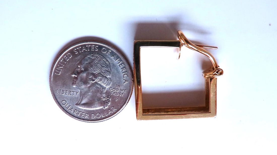 .50ct Natural Round Diamond Retro hoop earrings 14kt yellow gold square** - 4