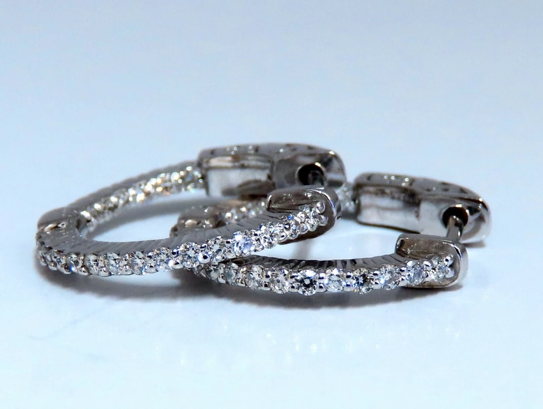 .30ct Natural Diamond Hoop Earrings 14 Karat In / Out**: Title: .30ct Natural Diamond Hoop Earrings 14 Karat In / Out** Description: Petite Hoop, Snap button closure .30ct. Natural diamonds Rounds, Full cut brilliants. G- color Vs-2 Clarity. Excellent detai