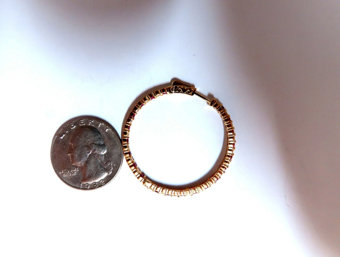 4.80ct natural Ruby diamonds hoop earrings 14kt yellow gold inside out** - 6