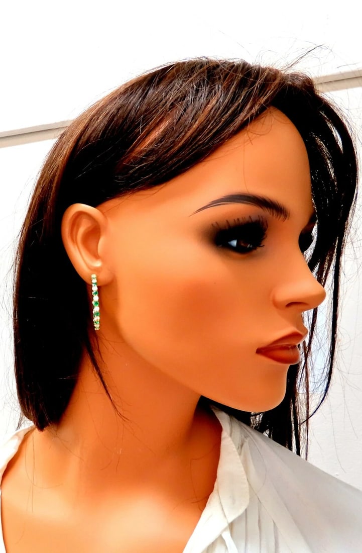 3.77ct natural emerald diamonds hoop earrings 14kt yellow gold inside out** - 3