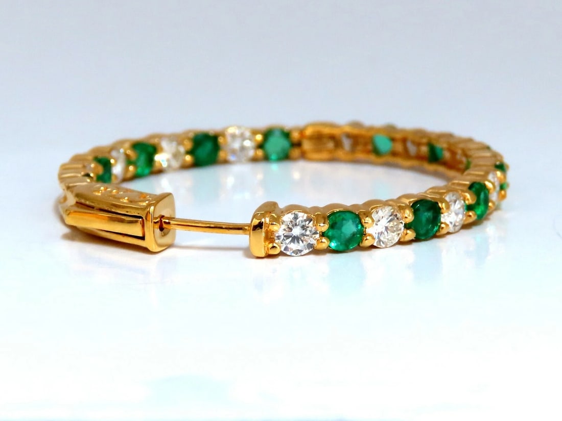 3.77ct natural emerald diamonds hoop earrings 14kt yellow gold inside out** - 7