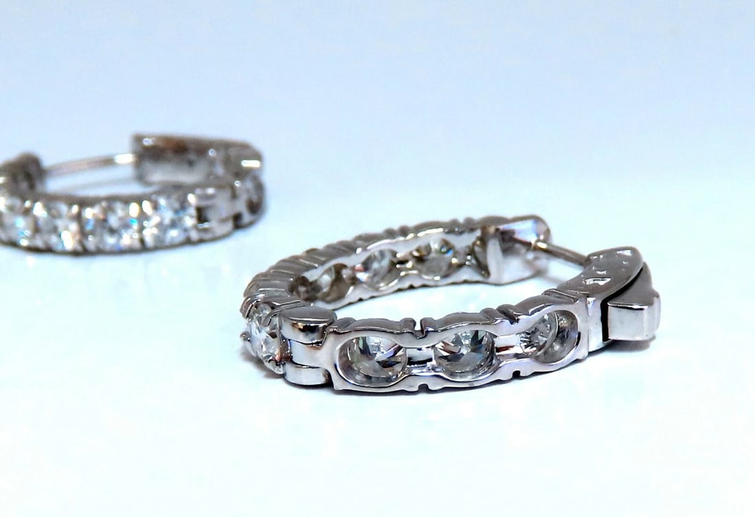 2.93ct Natural Round Diamond elongated hoop earrings 14kt 20m share prong** - 7