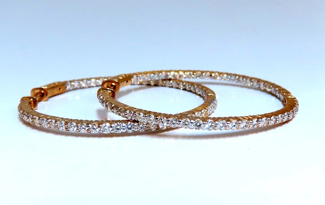 2.75ct Natural Round Diamond hoop earrings 14kt 1.6 inch single share prong** - 2