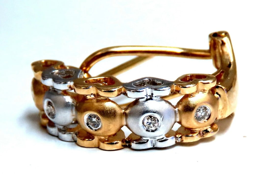 .10ct Natural Diamonds Semi Hoop Clip Earrings 14kt Gold Heart Profiles** - 3