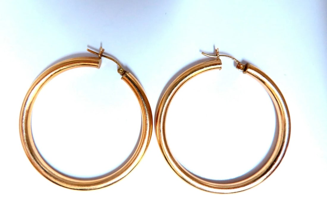 14Kt Gold Hoop Earrings Tubular Plain 1.85 inch diameter** - 3