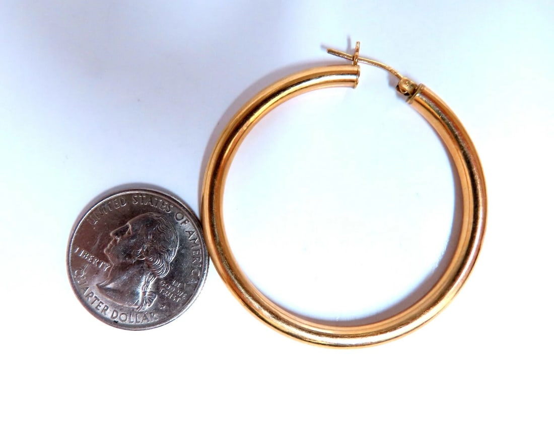 14Kt Gold Hoop Earrings Tubular Plain 1.85 inch diameter** - 4