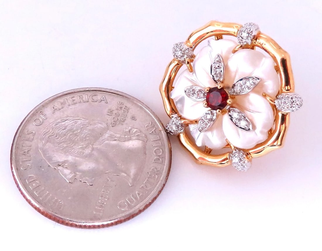 .30ct Natural Ruby Diamonds Mother of Pearl Cluster Stud Earrings 14kt Gold** - 7