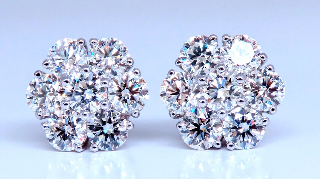 4.28ct. natural round diamond cluster earrings 14kt gold flower** - 2