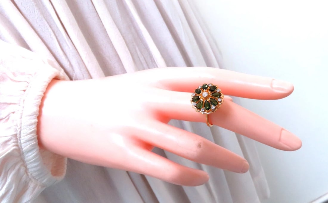 1.60ct Natural Tourmaline Cluster Ring 14kt** - 6