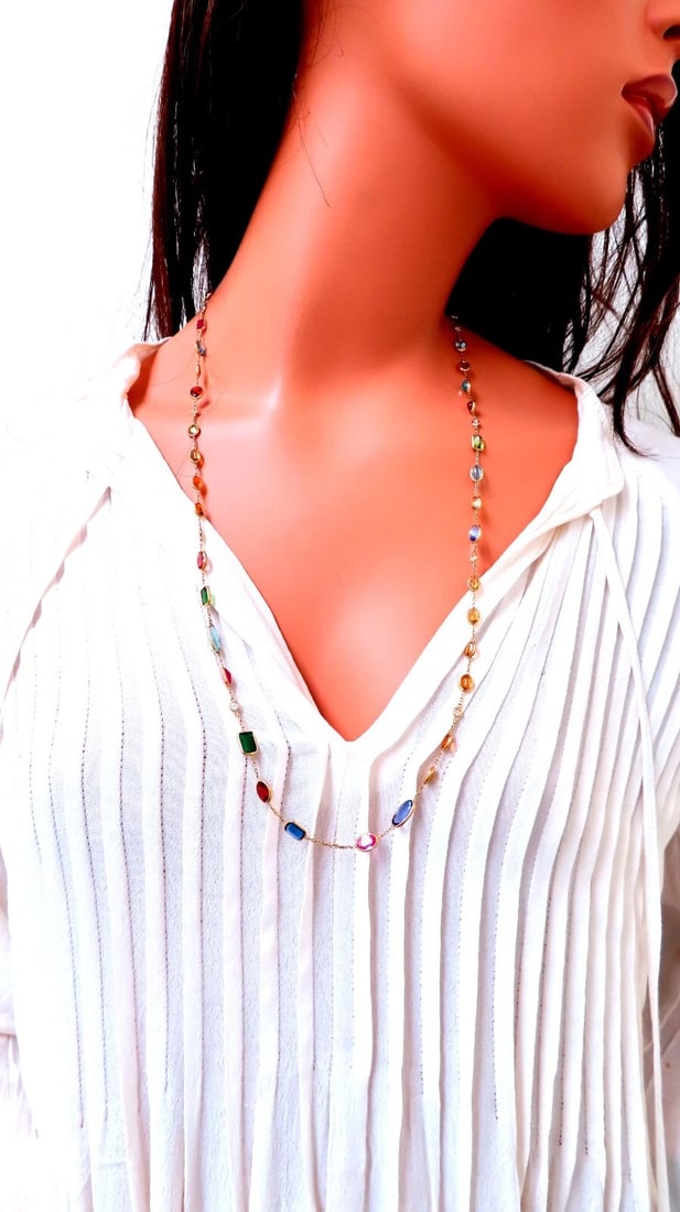 40.56ct multi-colored natural emerald ruby sapphires tanzanite necklace 14kt ** - 6