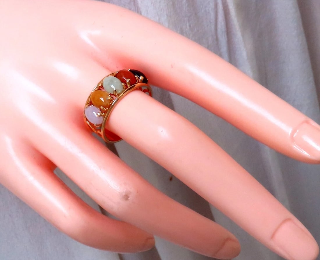 Cabochon Variety Jade Ring 14kt Gold** - 7