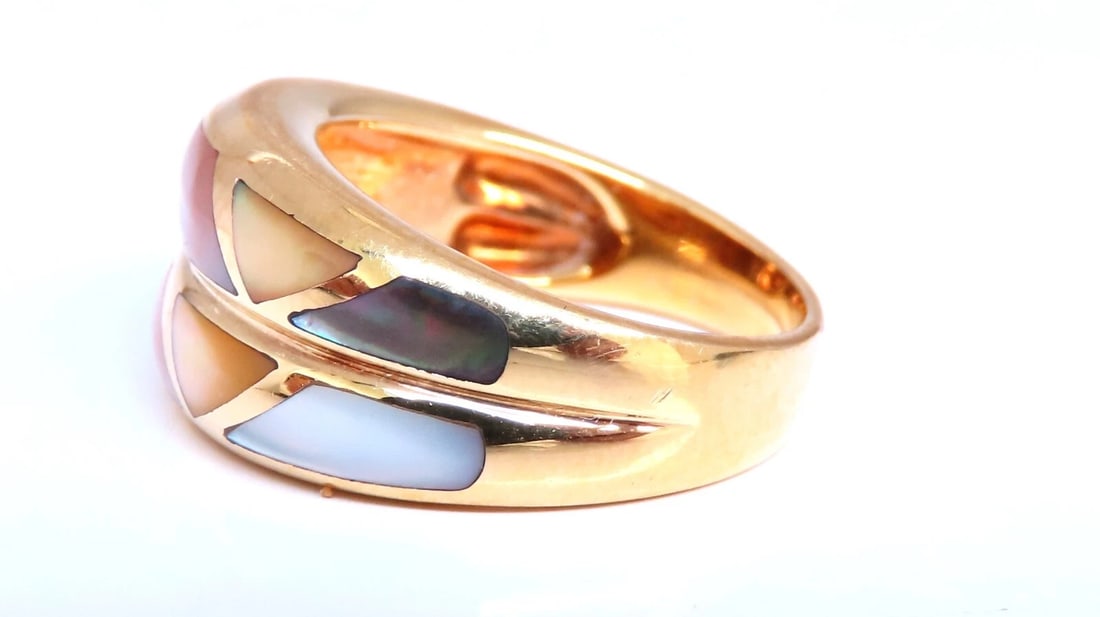 Asch Grossbardt Carved Mosaic Moonstone Twin Band Ring 14kt gold** - 3