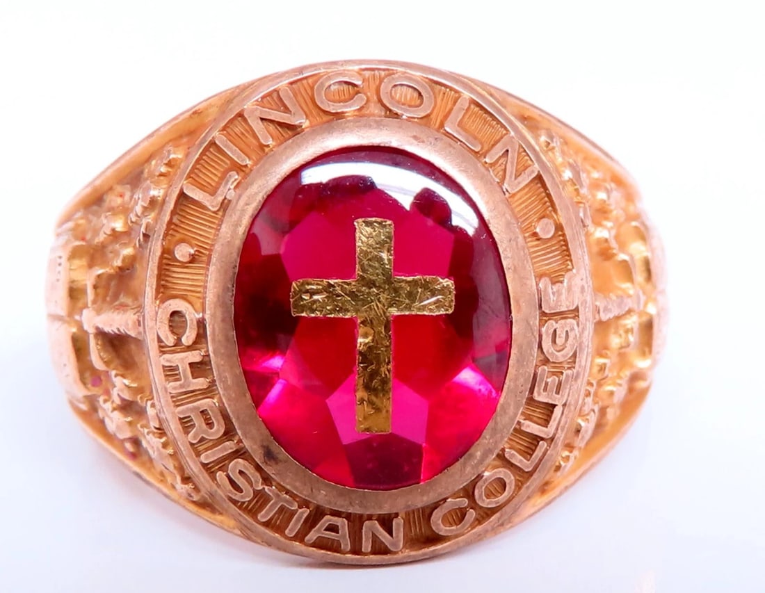 Lincoln College Mens Ring 10kt Cross Inlay** - 2