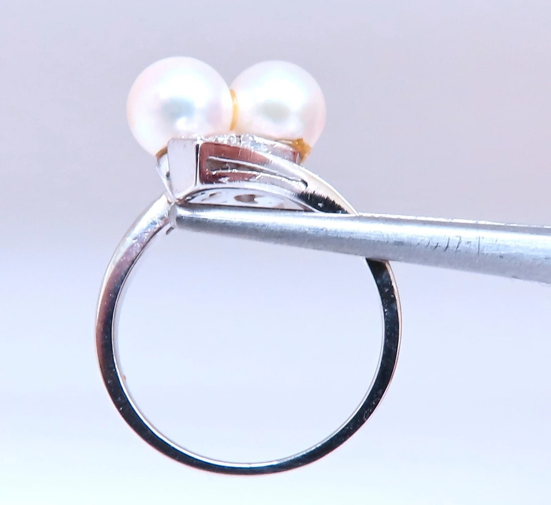 6.5mm Natural White Cultured Pearl Diamonds Rings 14kt** - 5