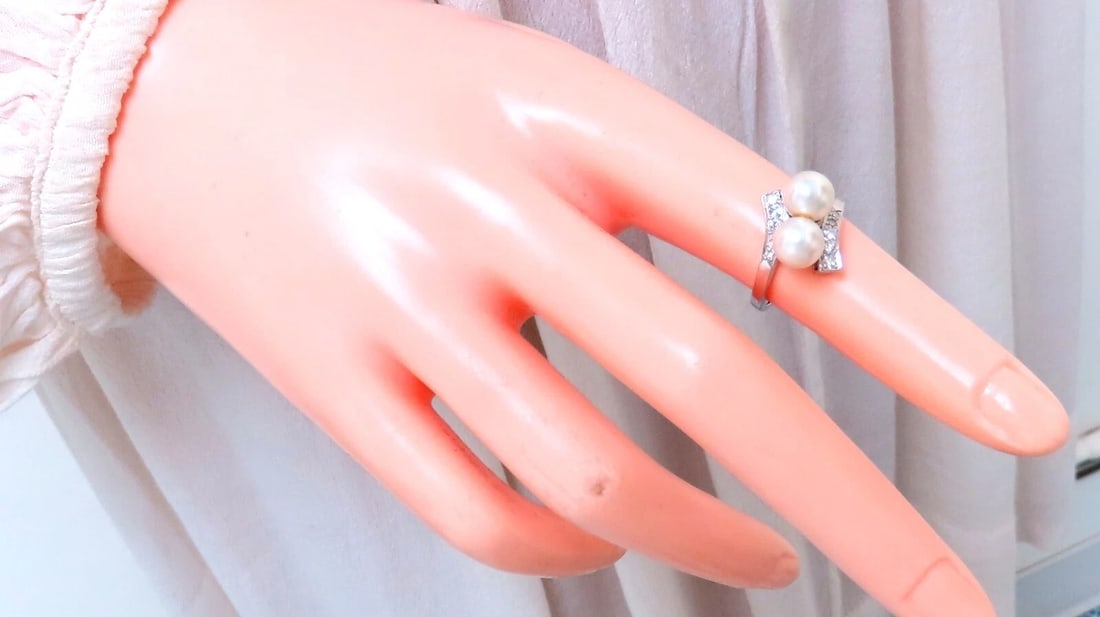 6.5mm Natural White Cultured Pearl Diamonds Rings 14kt** - 6