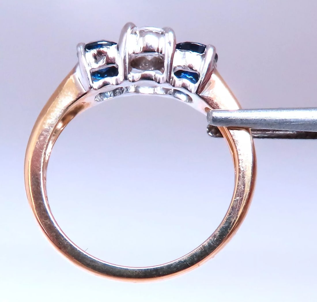 Natural Sapphire Standard Three stone diamond Ring 14kt - 4