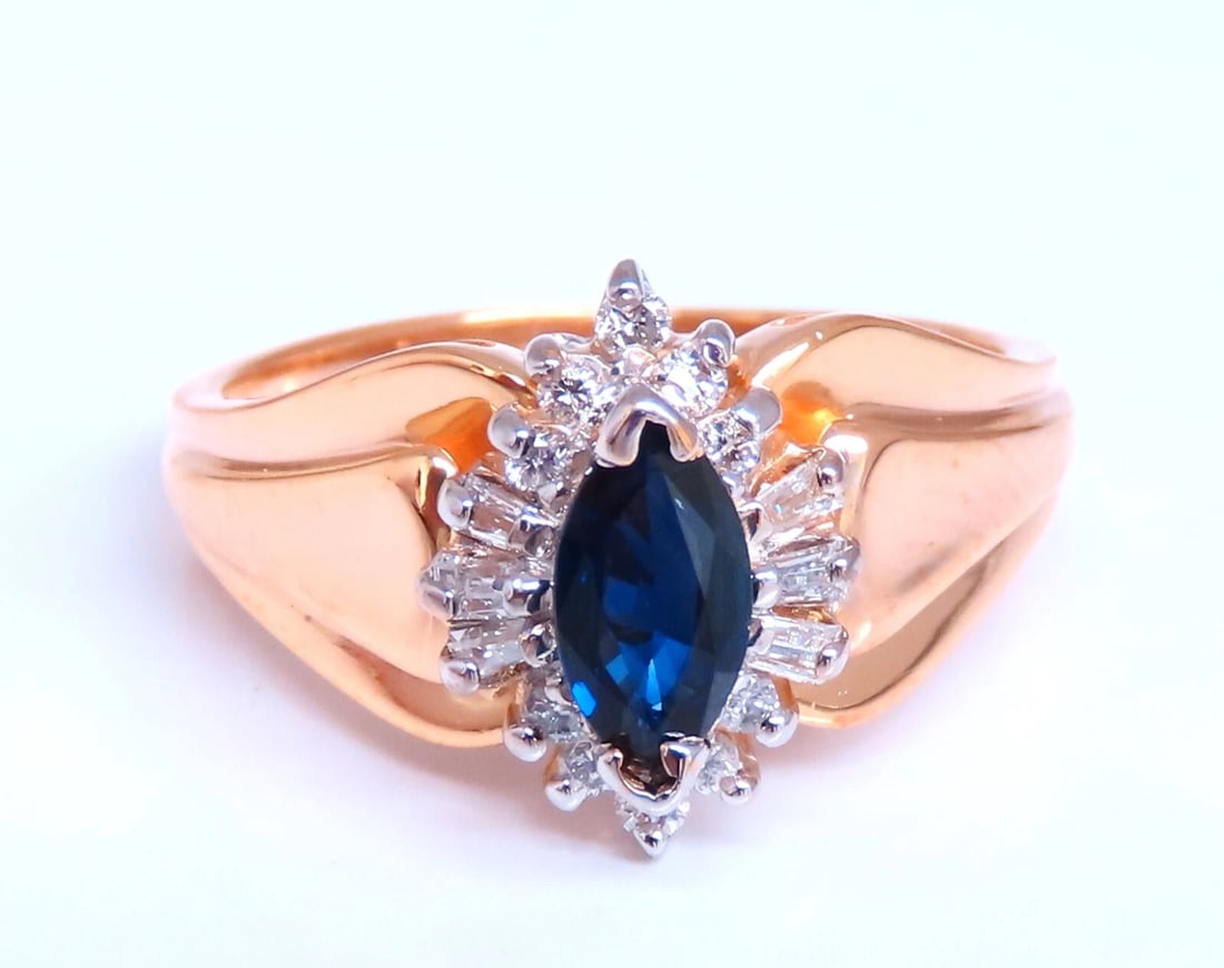 Sapphire Diamonds Standard Cathedral Ring 14kt: Title: Sapphire Diamonds Standard Cathedral Ring 14kt Description: Natural sapphire diamond ring. .40ct. Natural marquise blue sapphire 6x3.5mm dark blue, clean clarity and transparent. .40ct natural