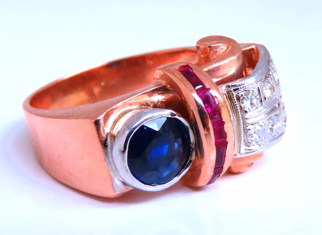 Vintage Sapphire Diamonds Curling Motif Ring 14kt - 2