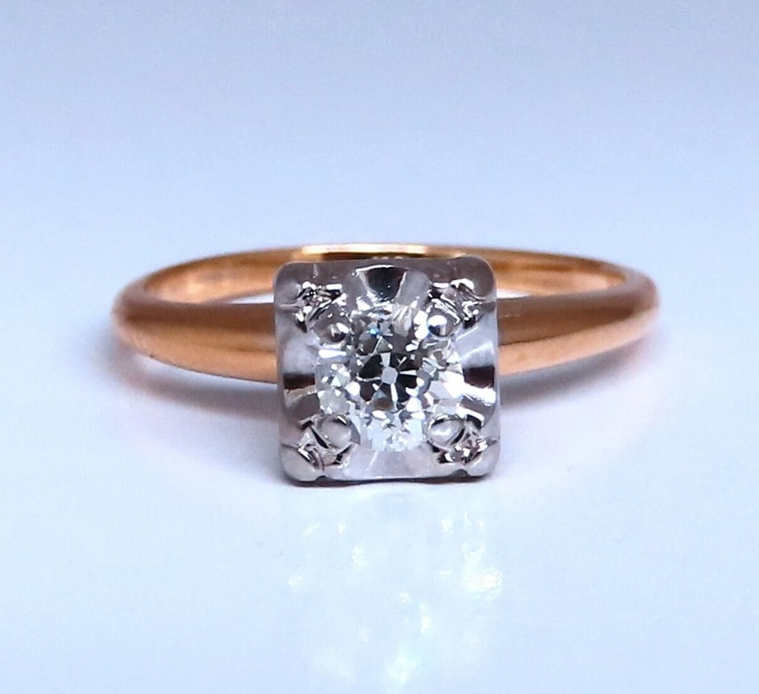 Vintage Solitaire Raised .30ct Round Diamond Engagement ring 14kt Gold - 2