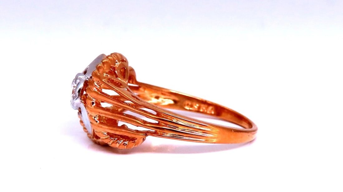 Restored Vintage Natural Diamond Petal Tulip Deco Ring .12ct 14kt gold - 3