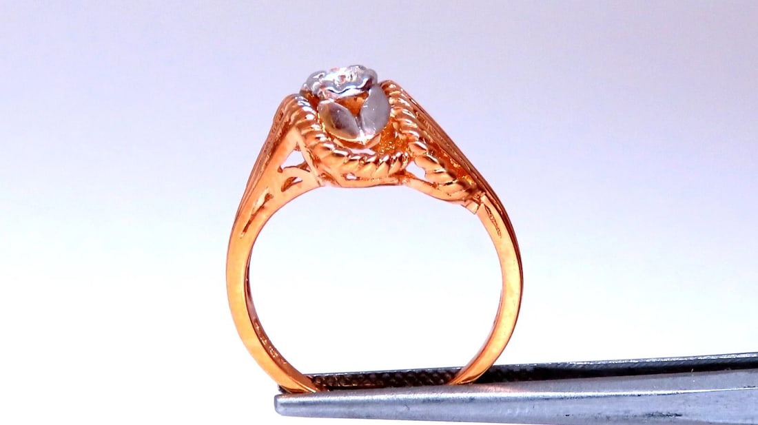 Restored Vintage Natural Diamond Petal Tulip Deco Ring .12ct 14kt gold - 4