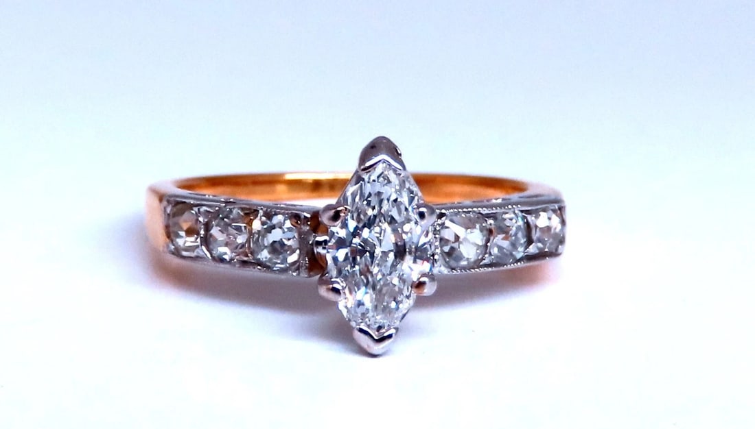 Vintage Natural Diamond Engagement ring 1ct 14kt Gold - 3