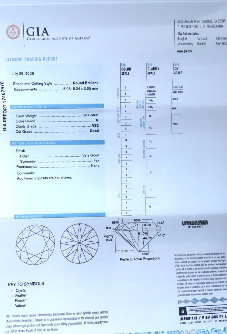 GIA Certified .81ct Natural Round Diamond solitaire ring G/Vs2 - 7