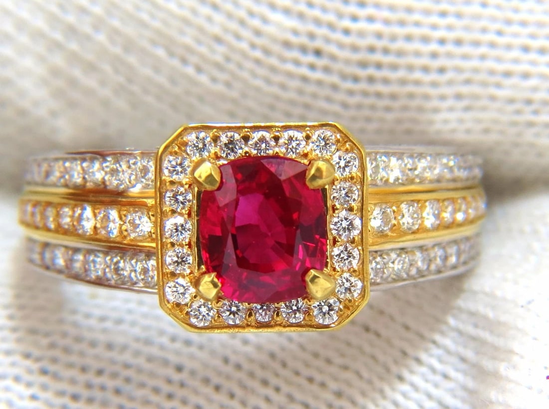 GIA Burma Pigeon Blood 1.14ct vivid red ruby diamonds ring 14kt - 6