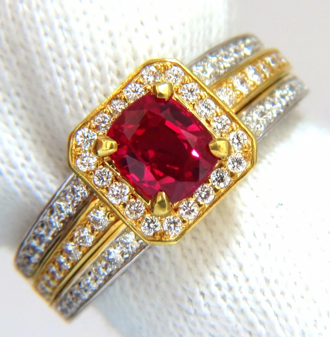 GIA Burma Pigeon Blood 1.14ct vivid red ruby diamonds ring 14kt - 9