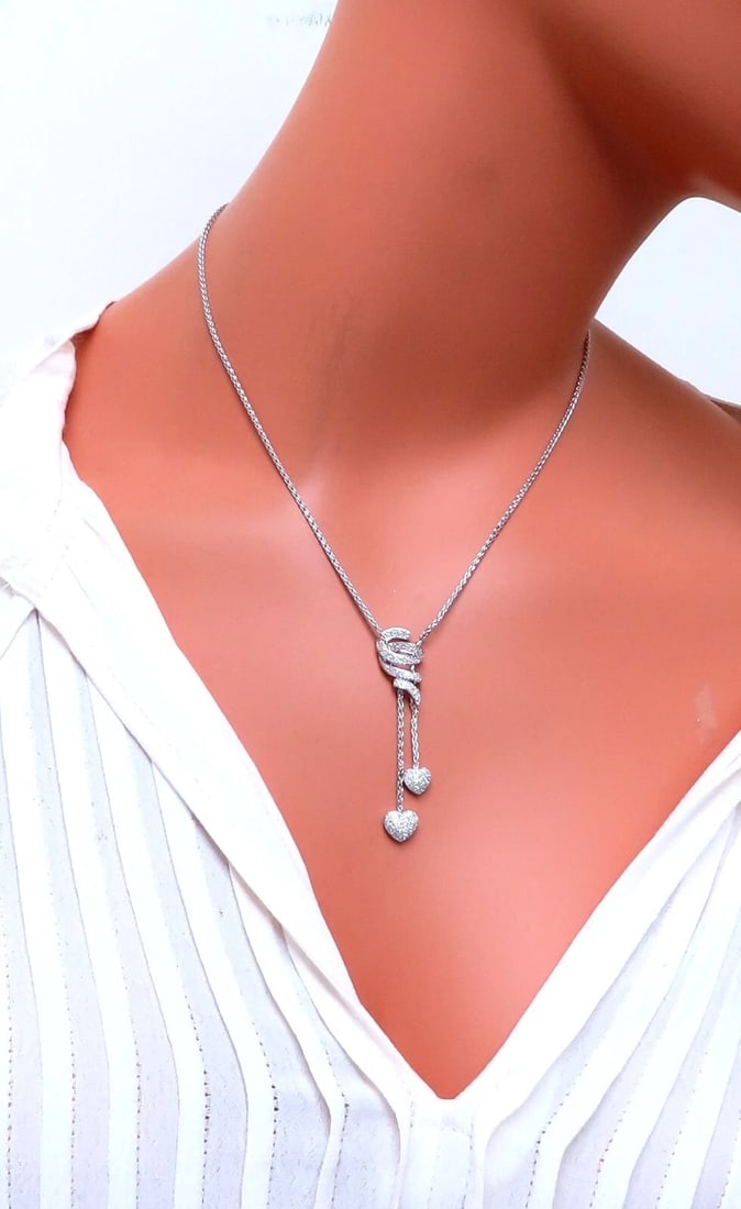 .90ct Natural Diamonds Dangle Hearts & Spiral Statement Necklace 18kt Gold** - 5