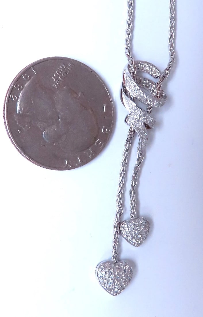 .90ct Natural Diamonds Dangle Hearts & Spiral Statement Necklace 18kt Gold** - 6