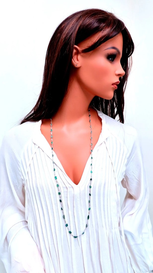 18.50ct. Natural Emeralds Diamonds Yard Necklace 14kt ** - 12