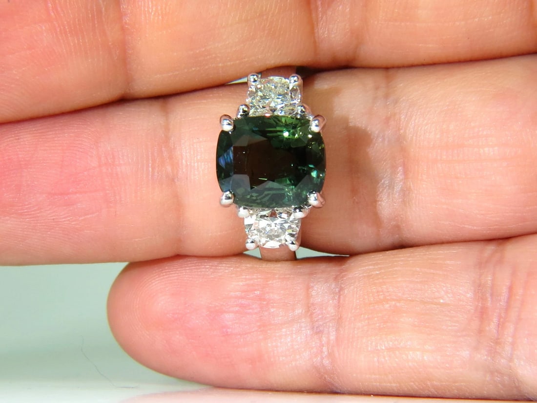 CERTIFIED 6.96CT NO HEAT NATURAL GREEN SAPPHIRE DIAMOND RING UNHEATED - 11