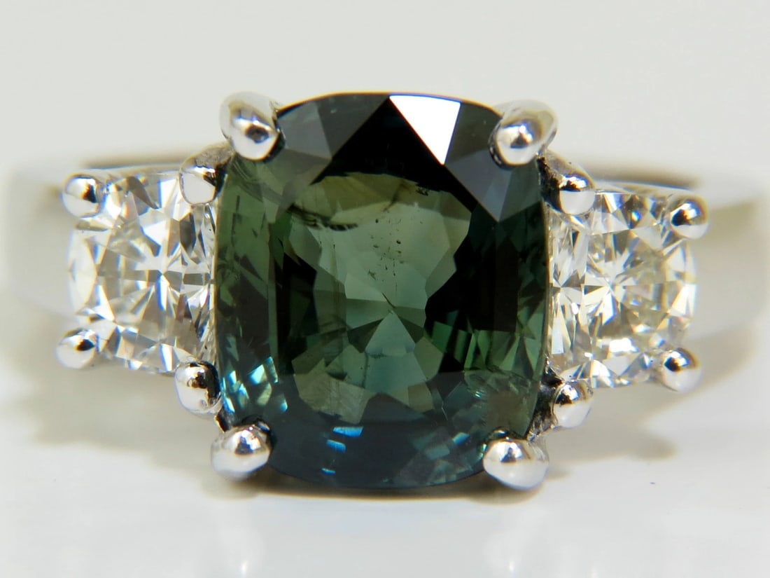 CERTIFIED 6.96CT NO HEAT NATURAL GREEN SAPPHIRE DIAMOND RING UNHEATED - 3