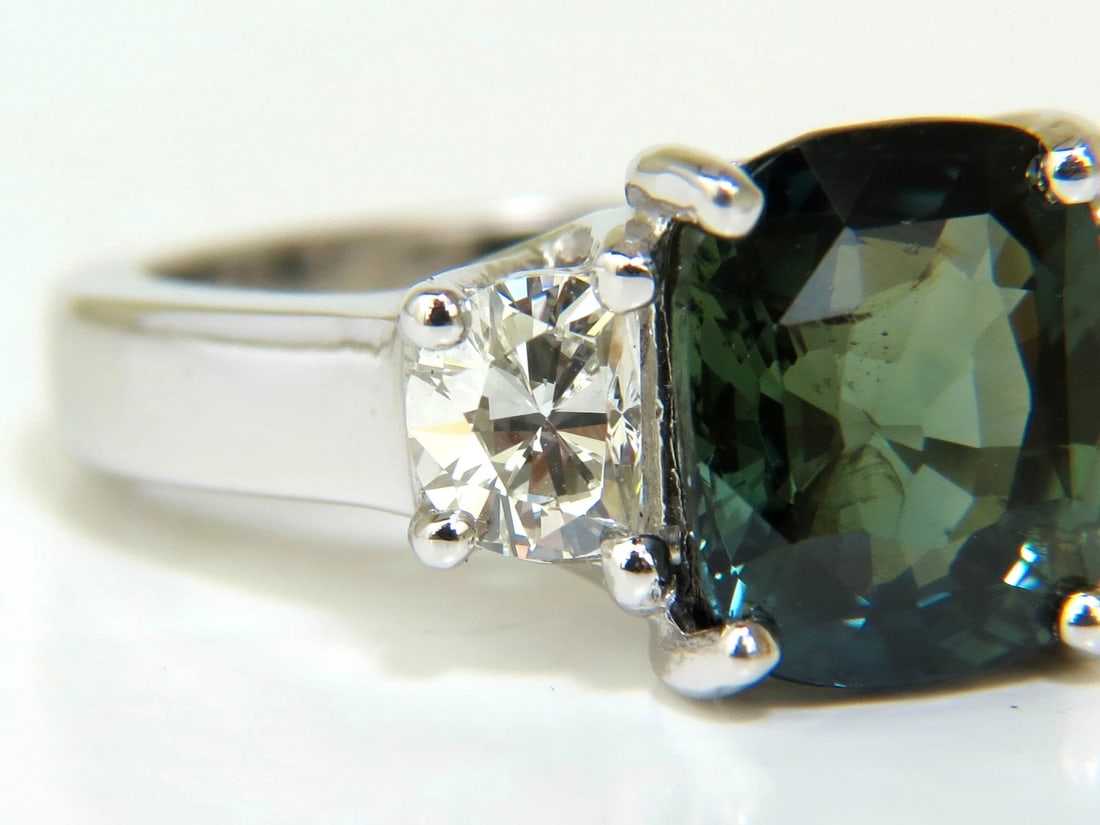 CERTIFIED 6.96CT NO HEAT NATURAL GREEN SAPPHIRE DIAMOND RING UNHEATED - 4