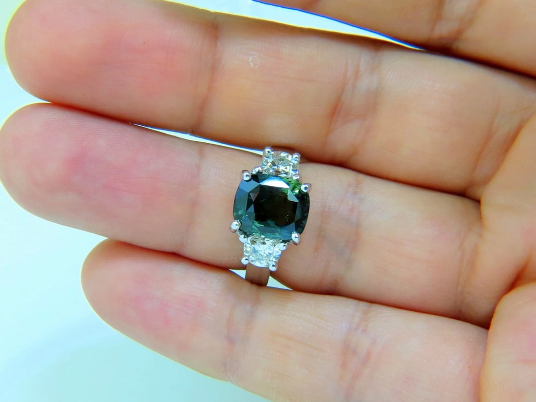 CERTIFIED 6.96CT NO HEAT NATURAL GREEN SAPPHIRE DIAMOND RING UNHEATED - 8