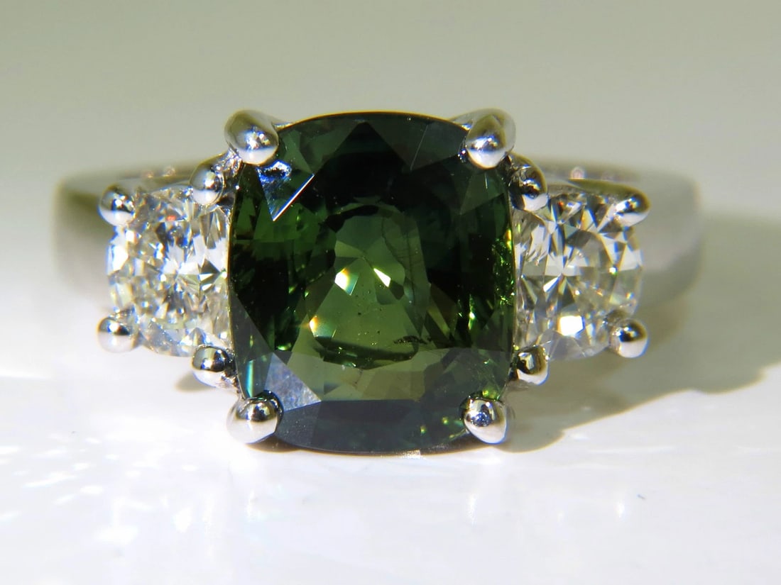 CERTIFIED 6.96CT NO HEAT NATURAL GREEN SAPPHIRE DIAMOND RING UNHEATED - 9