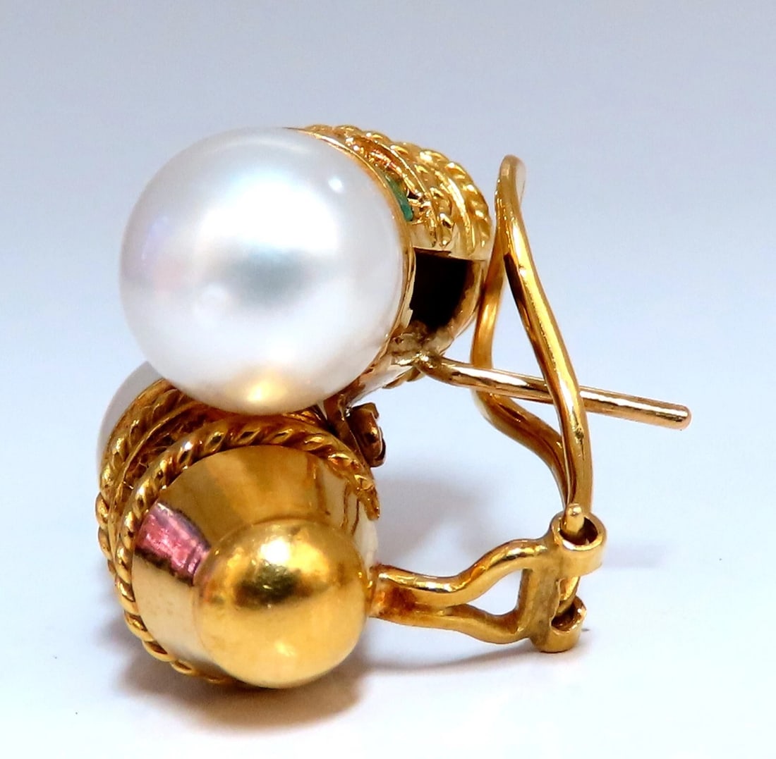 3ct Natural Ruby Emerald Sapphire Pearl clip Earrings 18kt** - 4