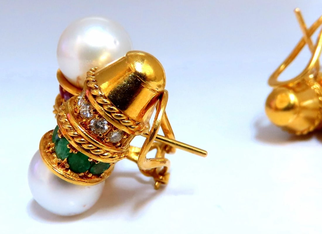 3ct Natural Ruby Emerald Sapphire Pearl clip Earrings 18kt** - 7