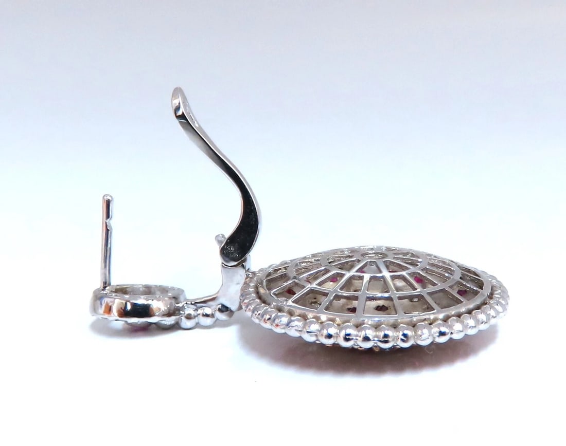 Natural 5.20ct Ruby Diamonds Dangle Earrings 14kt Bullseye Statement** - 6