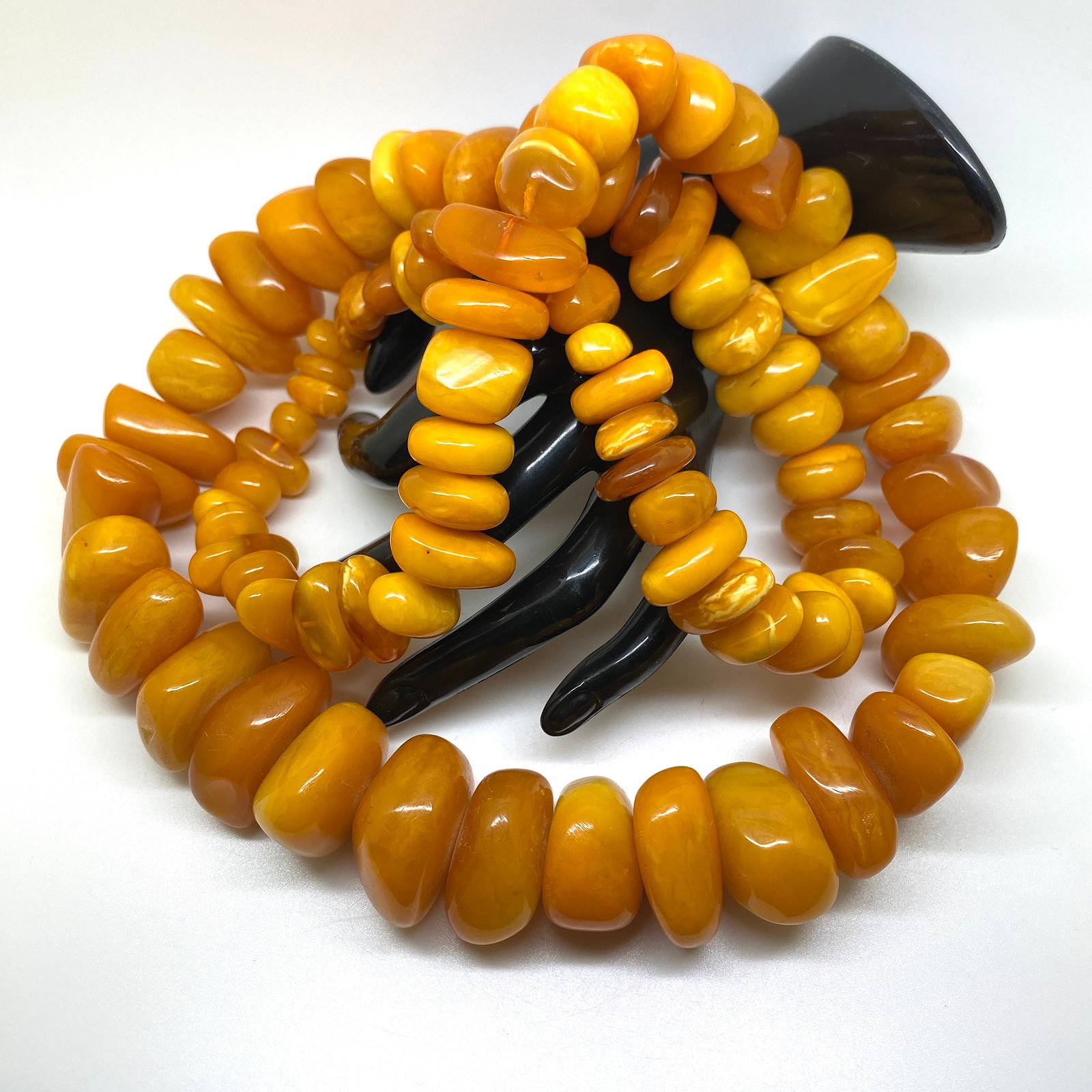 Grand Unique Vintage Amber Bracelet made from Rough in shape Amber beads - 7