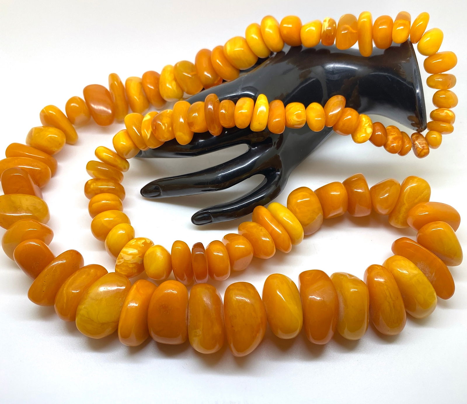 Grand Unique Vintage Amber Bracelet made from Rough in shape Amber beads - 9