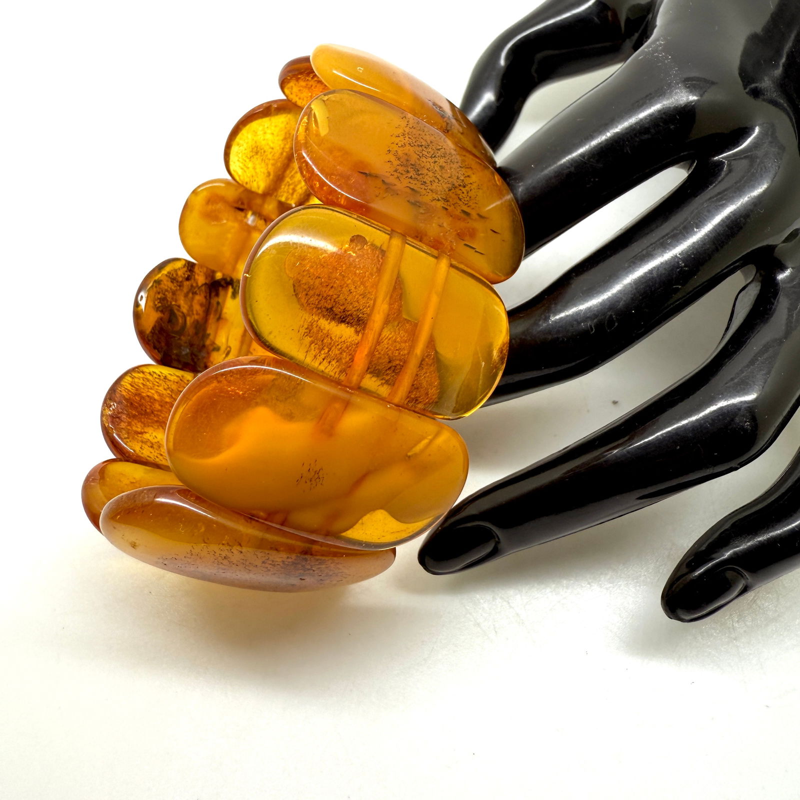 Extraordinary Vintage Amber Bracelet made from Rectangle shaped Amber beads - 2