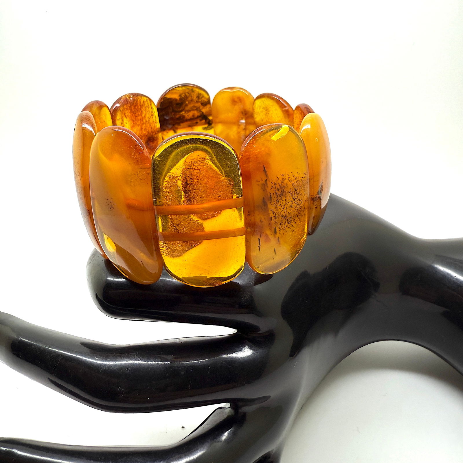 Extraordinary Vintage Amber Bracelet made from Rectangle shaped Amber beads - 3