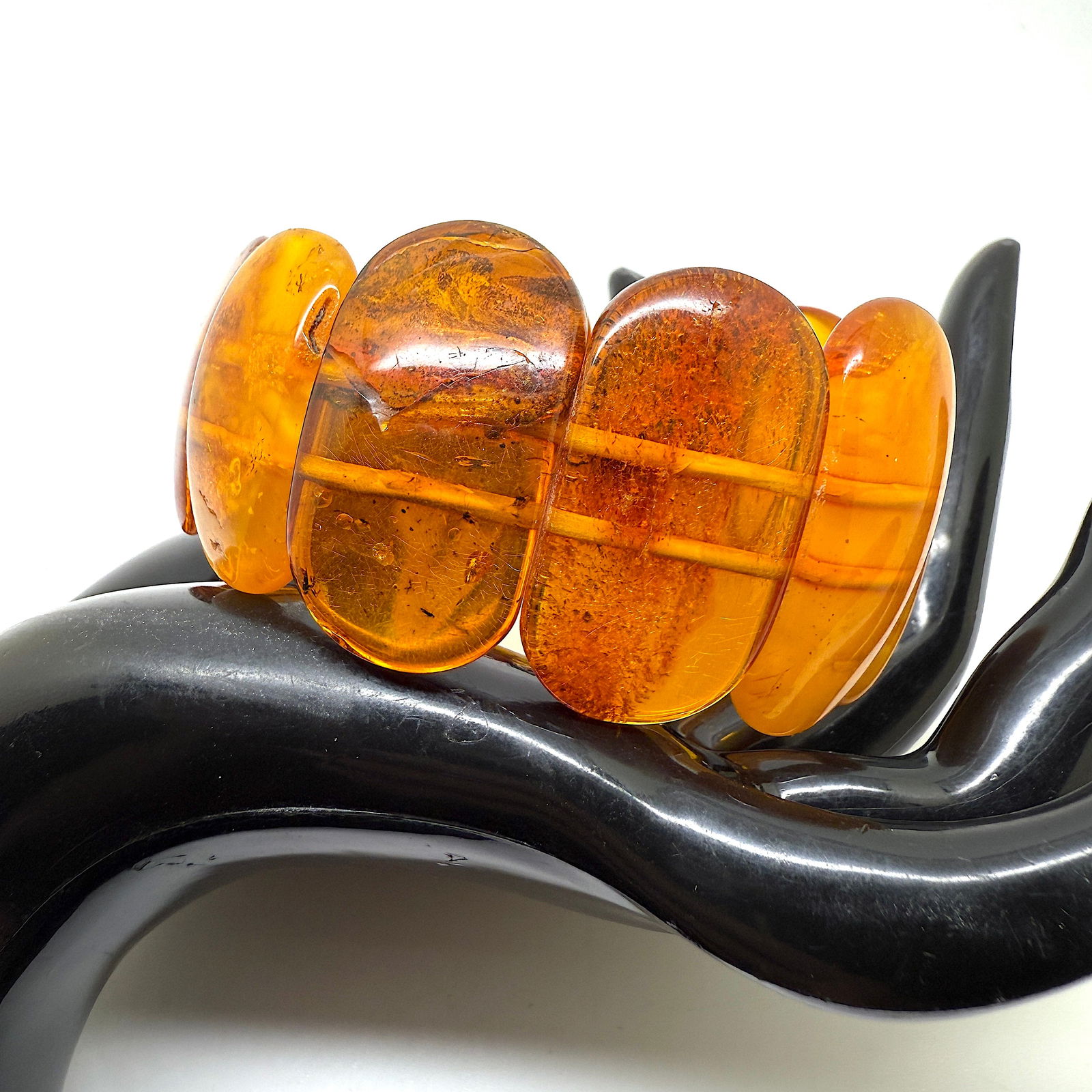 Extraordinary Vintage Amber Bracelet made from Rectangle shaped Amber beads - 5